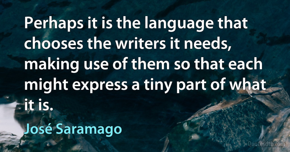 Perhaps it is the language that chooses the writers it needs, making use of them so that each might express a tiny part of what it is. (José Saramago)