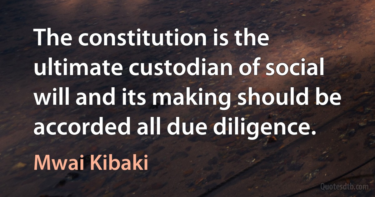 The constitution is the ultimate custodian of social will and its making should be accorded all due diligence. (Mwai Kibaki)