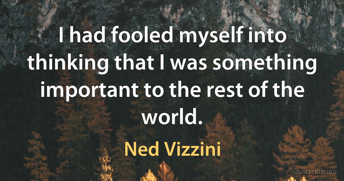 I had fooled myself into thinking that I was something important to the rest of the world. (Ned Vizzini)