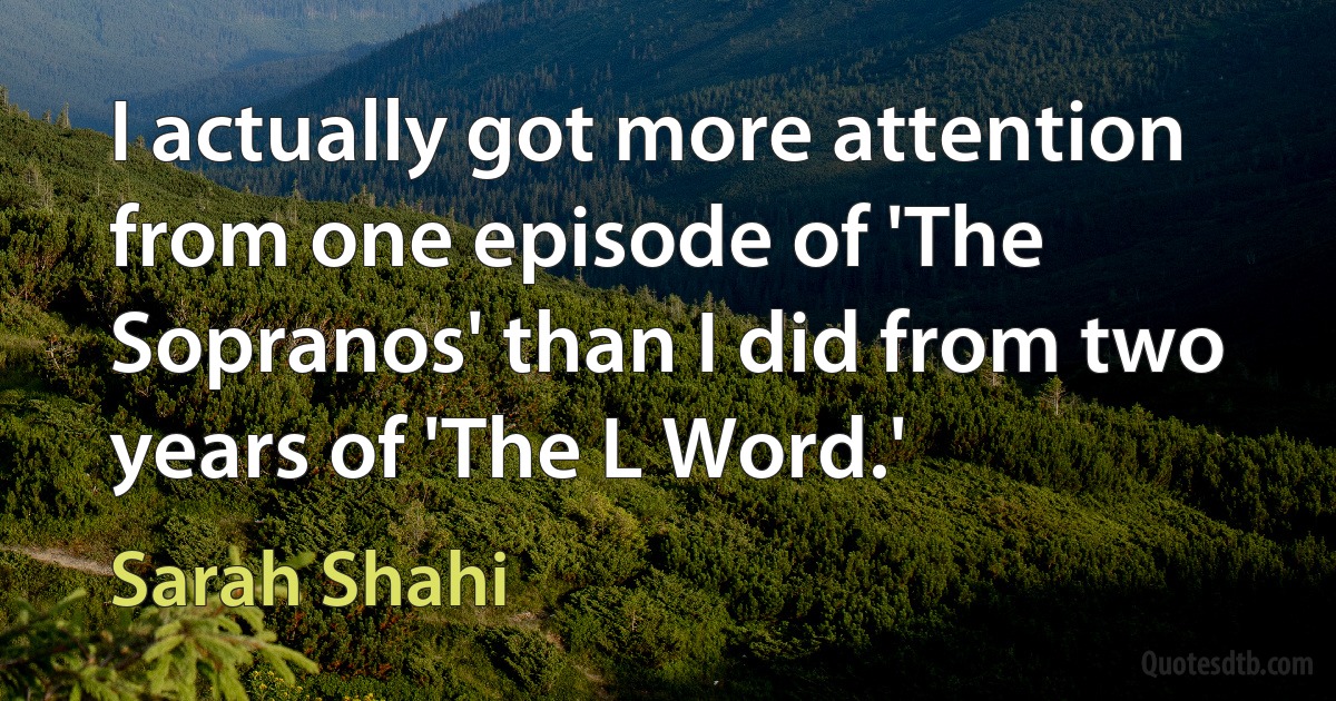 I actually got more attention from one episode of 'The Sopranos' than I did from two years of 'The L Word.' (Sarah Shahi)