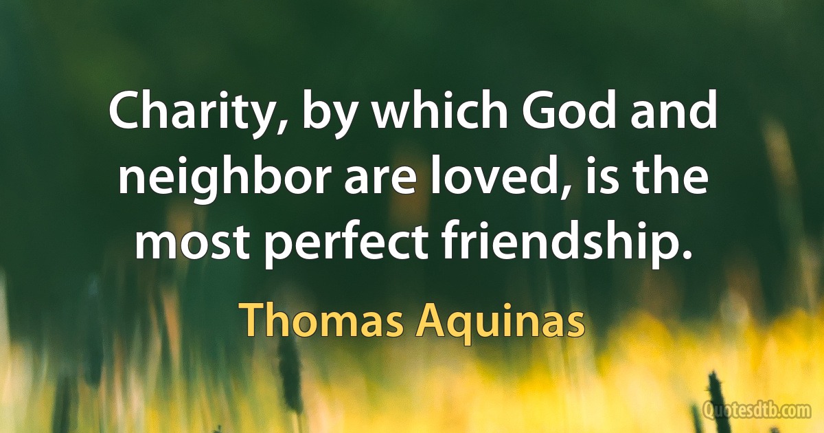 Charity, by which God and neighbor are loved, is the most perfect friendship. (Thomas Aquinas)