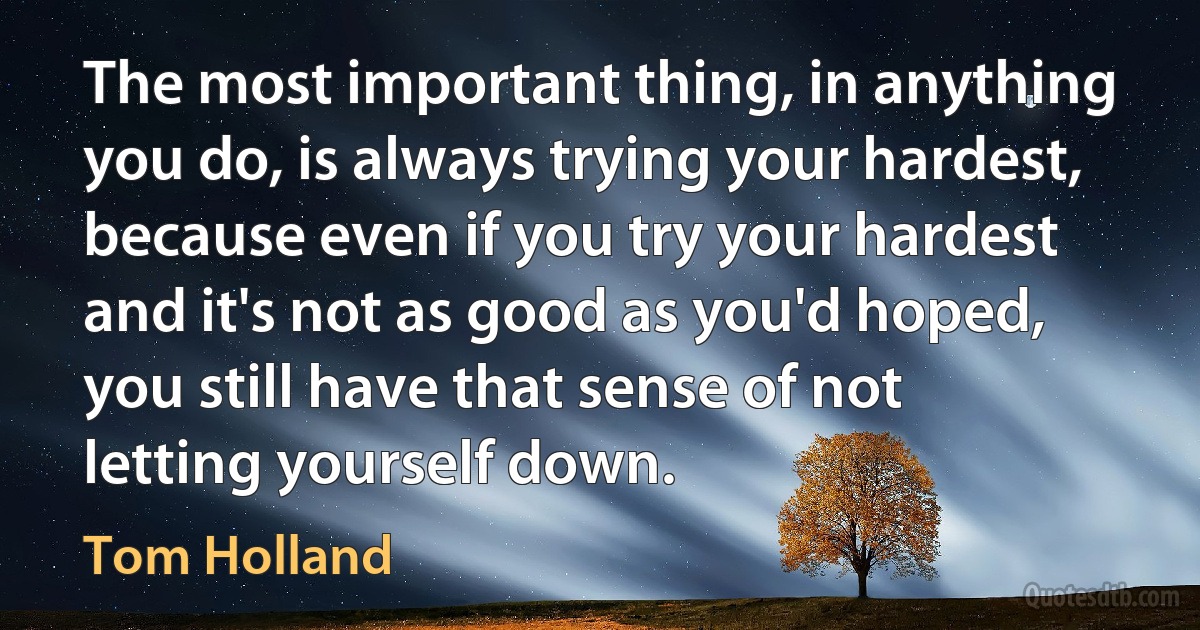 The most important thing, in anything you do, is always trying your hardest, because even if you try your hardest and it's not as good as you'd hoped, you still have that sense of not letting yourself down. (Tom Holland)