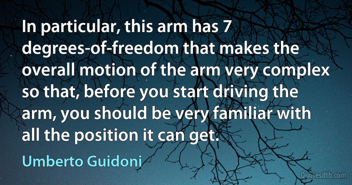 In particular, this arm has 7 degrees-of-freedom that makes the overall motion of the arm very complex so that, before you start driving the arm, you should be very familiar with all the position it can get. (Umberto Guidoni)