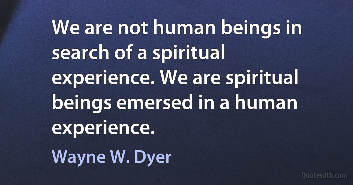 We are not human beings in search of a spiritual experience. We are spiritual beings emersed in a human experience. (Wayne W. Dyer)