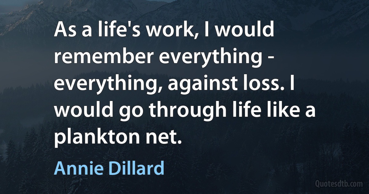 As a life's work, I would remember everything - everything, against loss. I would go through life like a plankton net. (Annie Dillard)