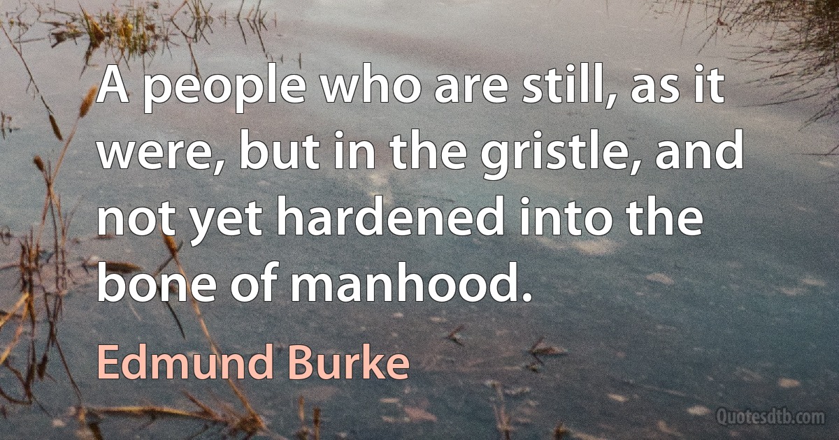 A people who are still, as it were, but in the gristle, and not yet hardened into the bone of manhood. (Edmund Burke)