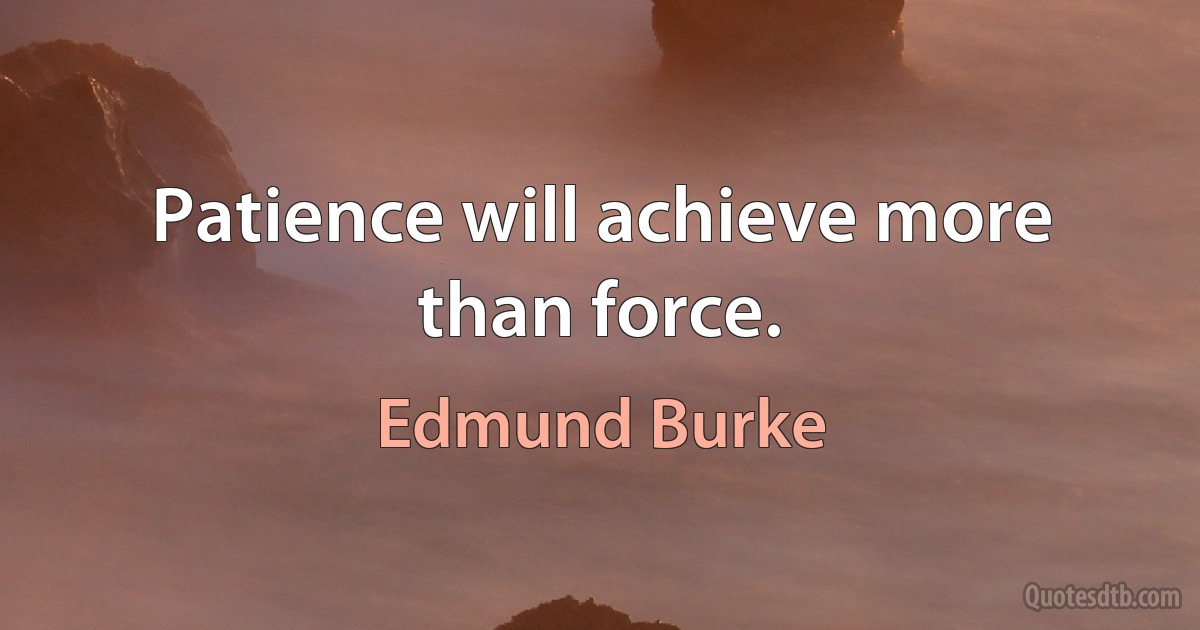 Patience will achieve more than force. (Edmund Burke)