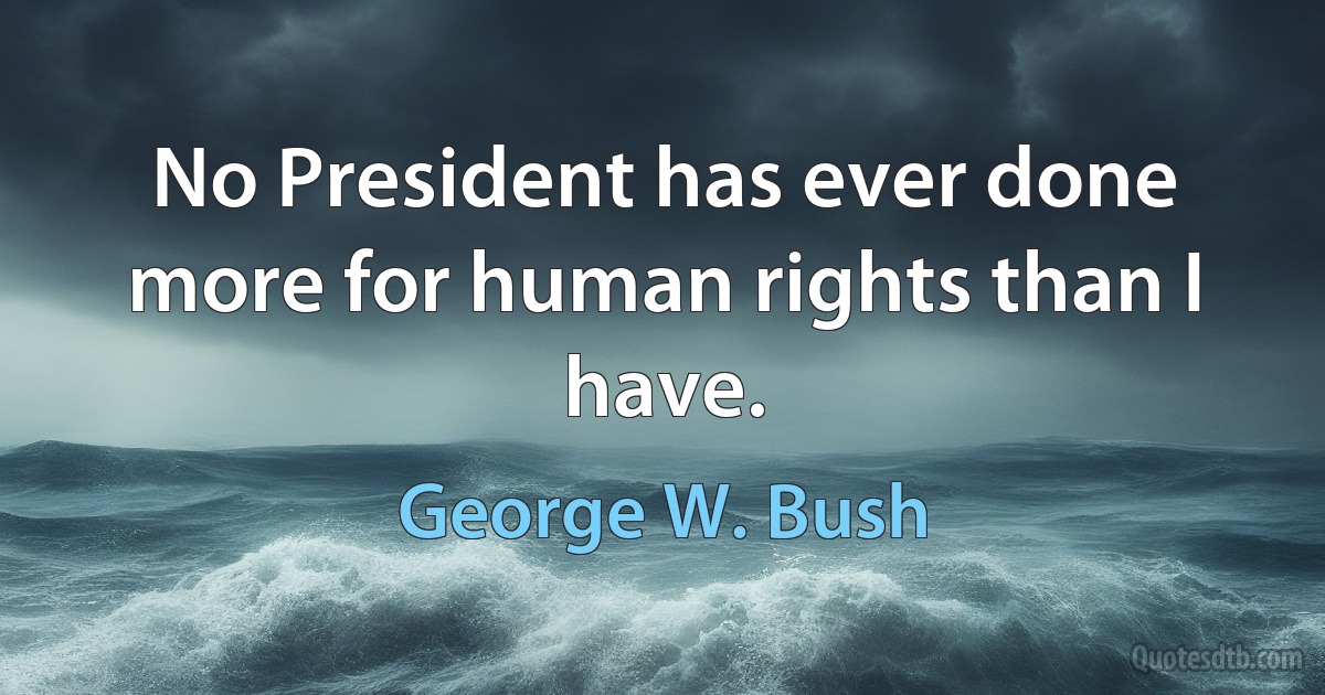 No President has ever done more for human rights than I have. (George W. Bush)