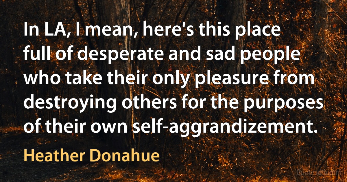 In LA, I mean, here's this place full of desperate and sad people who take their only pleasure from destroying others for the purposes of their own self-aggrandizement. (Heather Donahue)