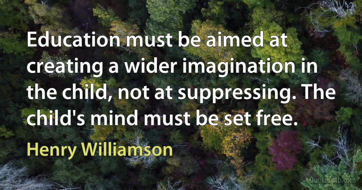 Education must be aimed at creating a wider imagination in the child, not at suppressing. The child's mind must be set free. (Henry Williamson)