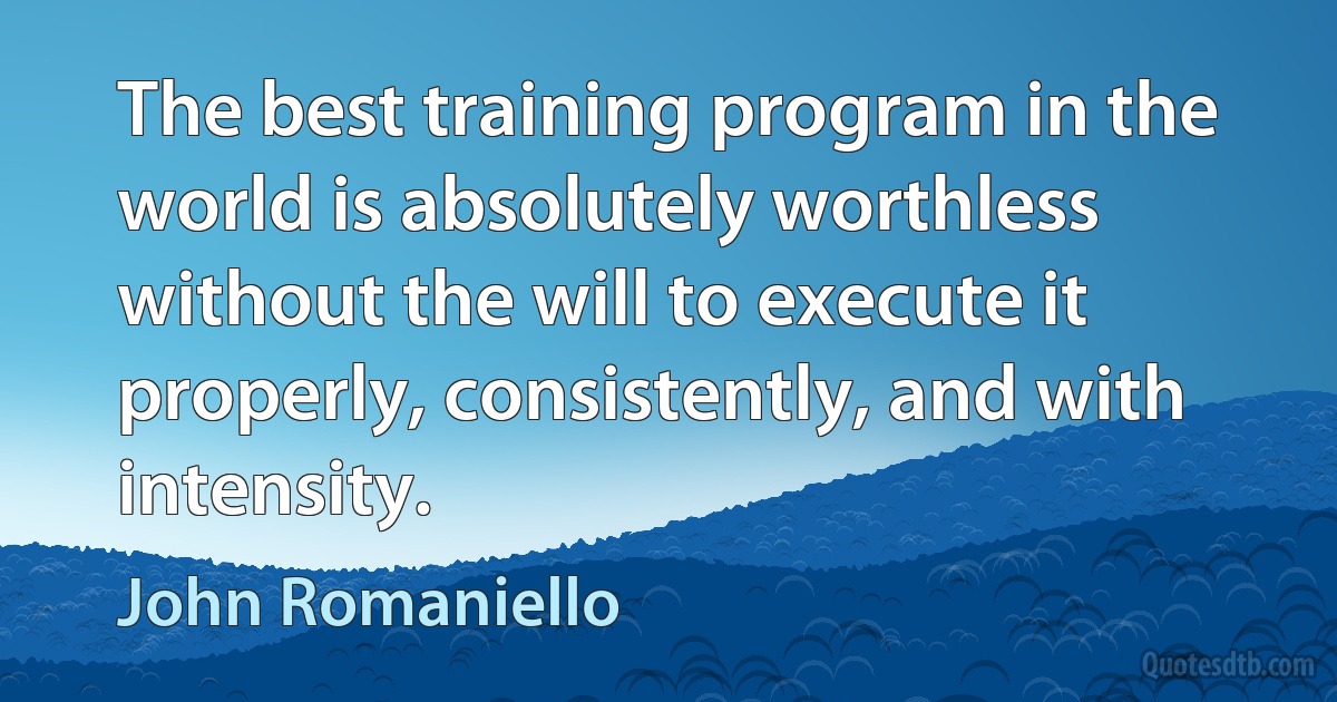 The best training program in the world is absolutely worthless without the will to execute it properly, consistently, and with intensity. (John Romaniello)