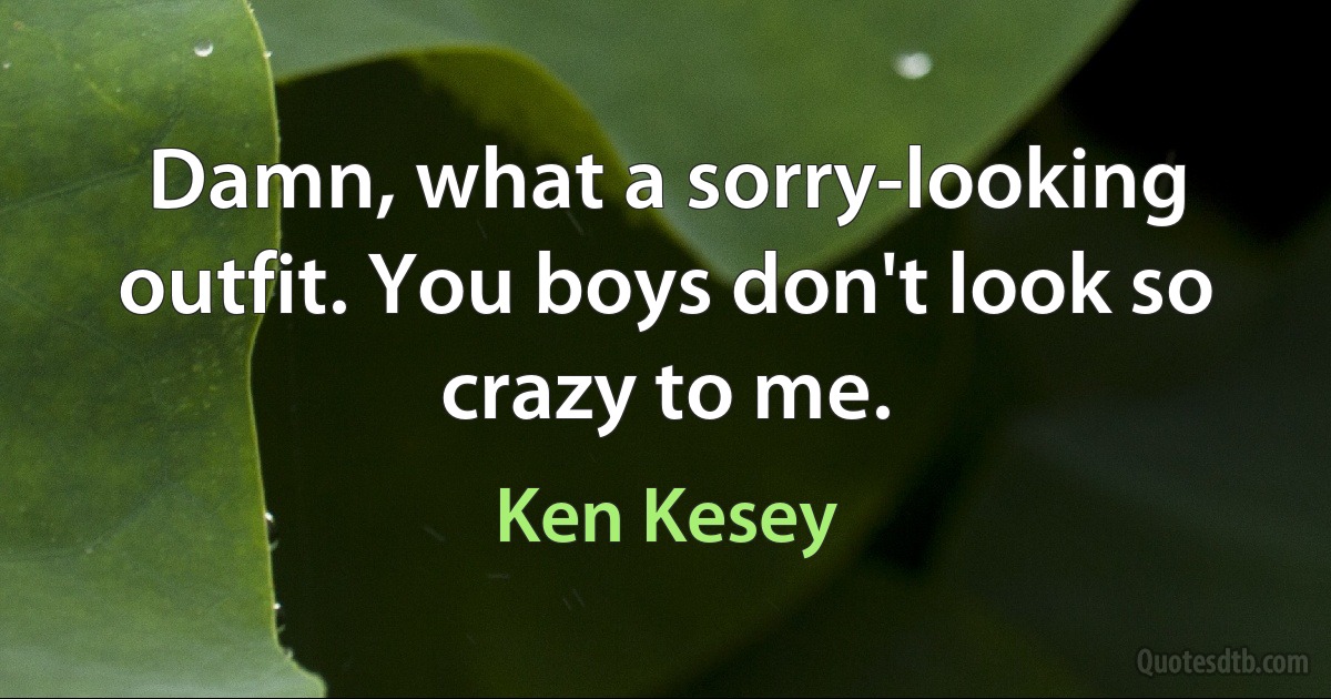 Damn, what a sorry-looking outfit. You boys don't look so crazy to me. (Ken Kesey)