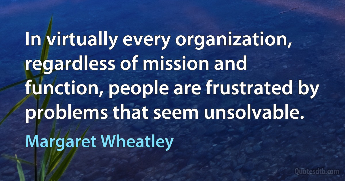 In virtually every organization, regardless of mission and function, people are frustrated by problems that seem unsolvable. (Margaret Wheatley)