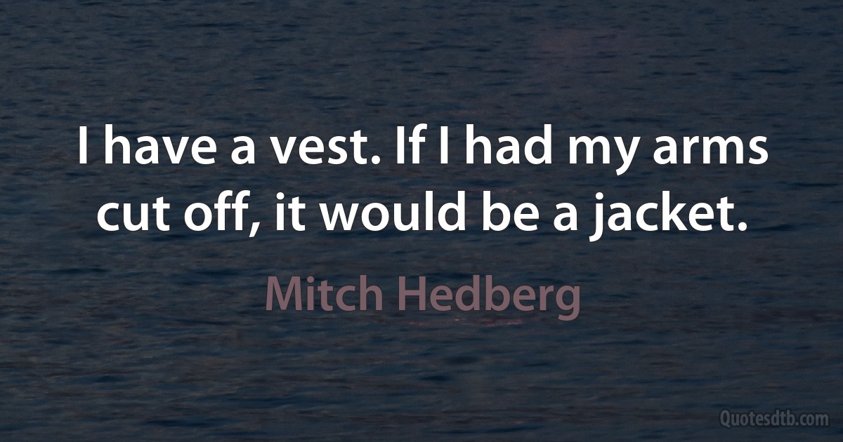 I have a vest. If I had my arms cut off, it would be a jacket. (Mitch Hedberg)