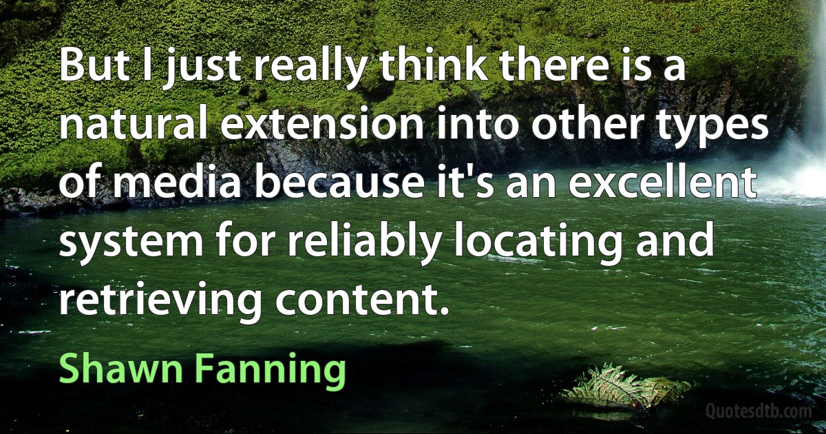 But I just really think there is a natural extension into other types of media because it's an excellent system for reliably locating and retrieving content. (Shawn Fanning)