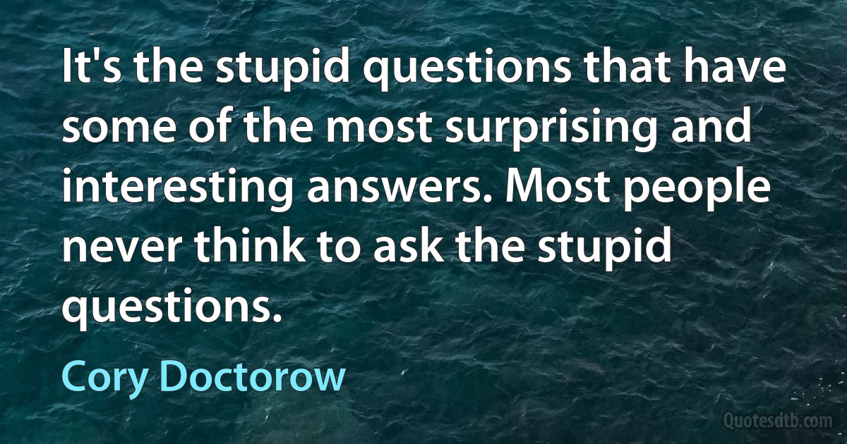 It's the stupid questions that have some of the most surprising and interesting answers. Most people never think to ask the stupid questions. (Cory Doctorow)