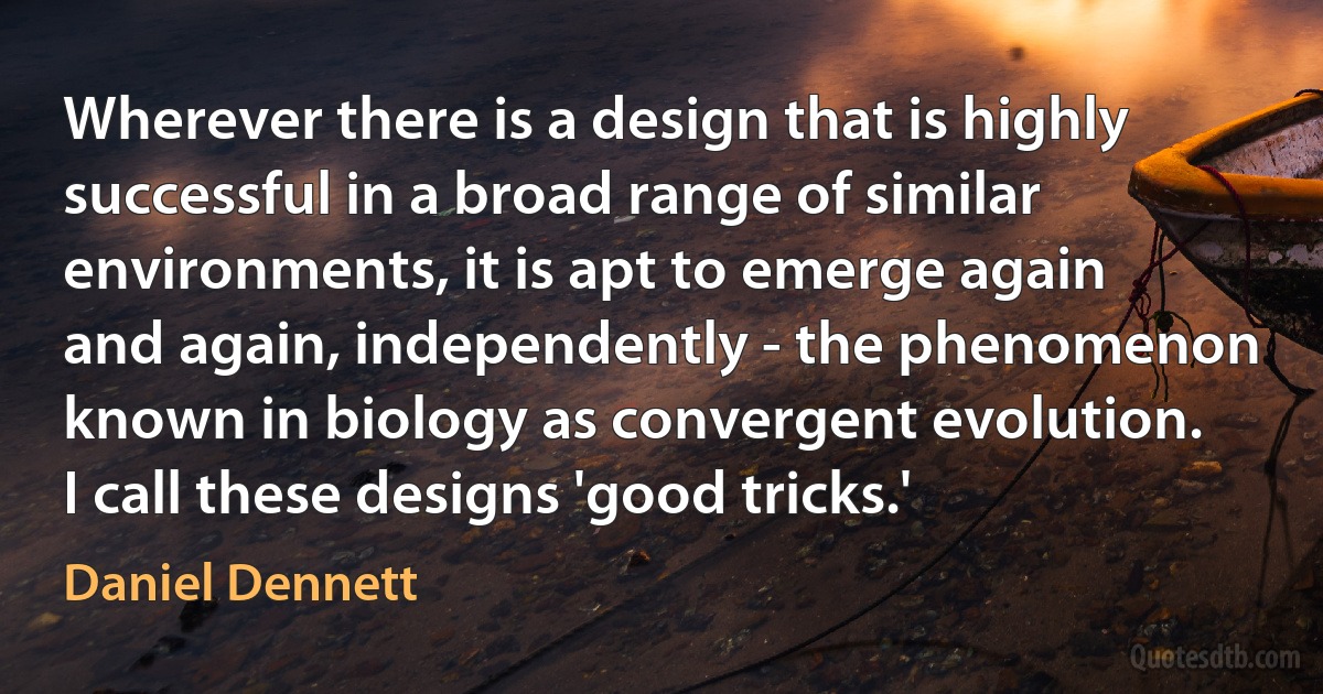 Wherever there is a design that is highly successful in a broad range of similar environments, it is apt to emerge again and again, independently - the phenomenon known in biology as convergent evolution. I call these designs 'good tricks.' (Daniel Dennett)