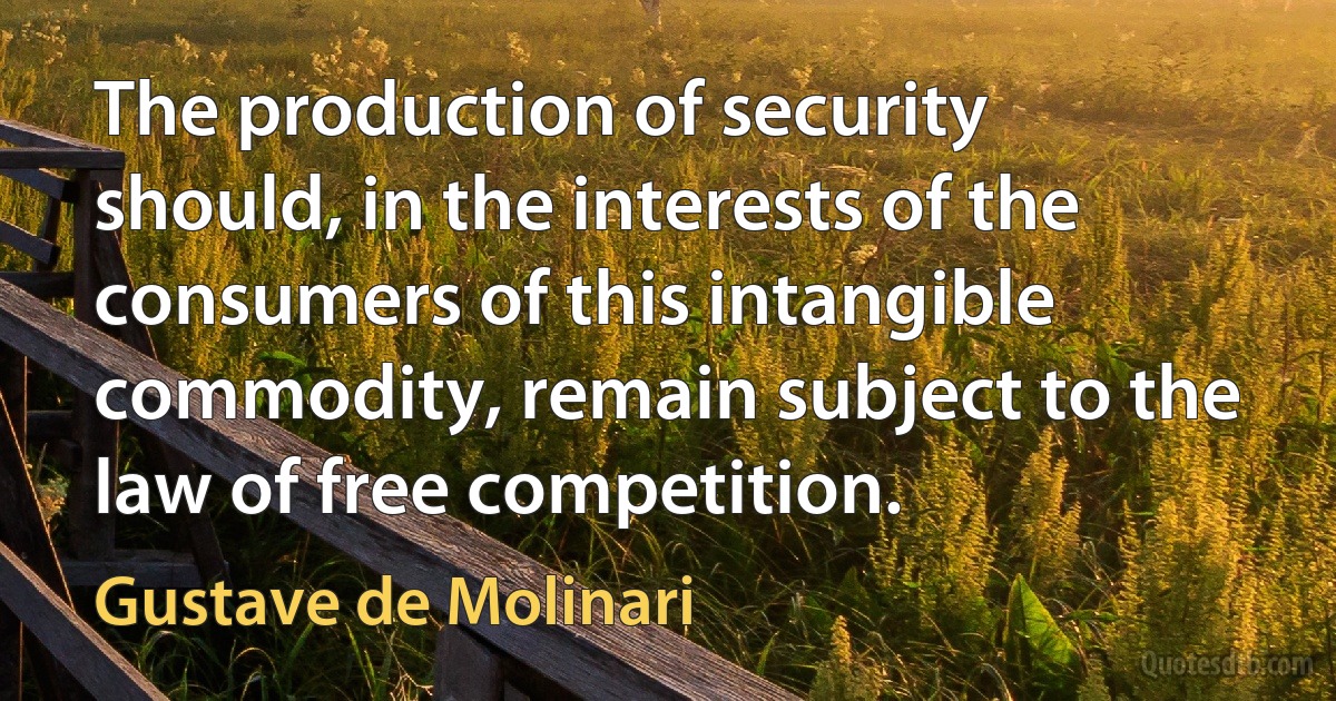 The production of security should, in the interests of the consumers of this intangible commodity, remain subject to the law of free competition. (Gustave de Molinari)