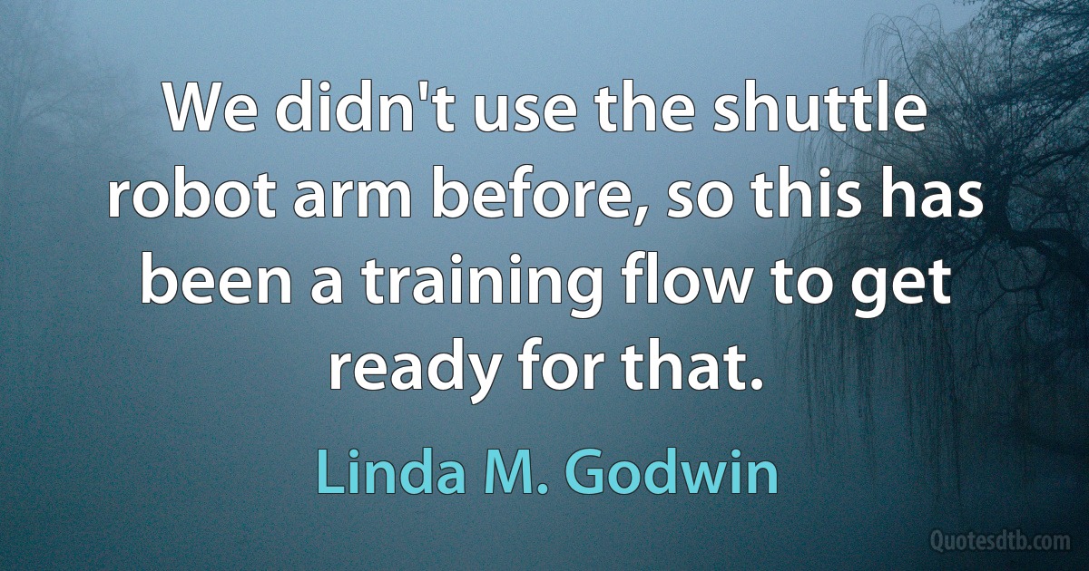 We didn't use the shuttle robot arm before, so this has been a training flow to get ready for that. (Linda M. Godwin)