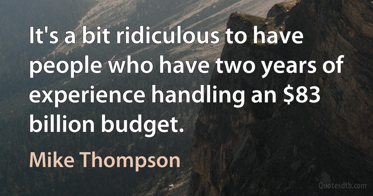 It's a bit ridiculous to have people who have two years of experience handling an $83 billion budget. (Mike Thompson)