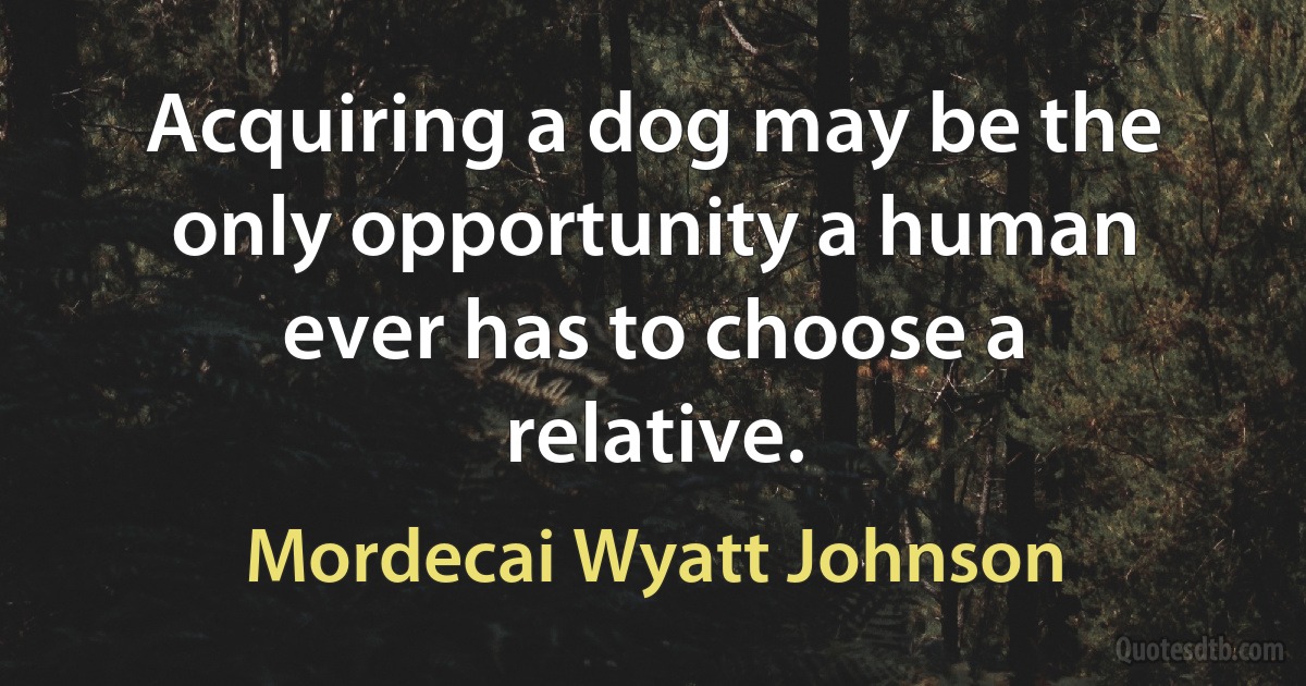 Acquiring a dog may be the only opportunity a human ever has to choose a relative. (Mordecai Wyatt Johnson)