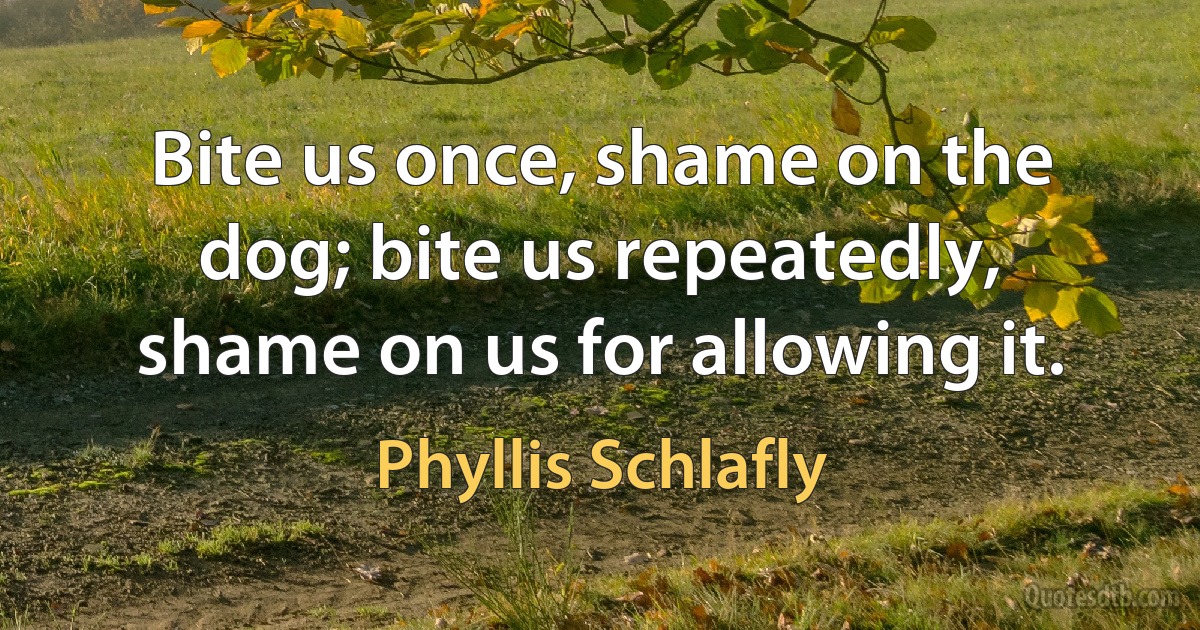 Bite us once, shame on the dog; bite us repeatedly, shame on us for allowing it. (Phyllis Schlafly)