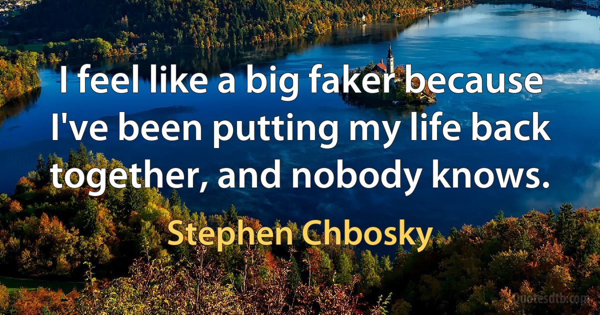 I feel like a big faker because I've been putting my life back together, and nobody knows. (Stephen Chbosky)