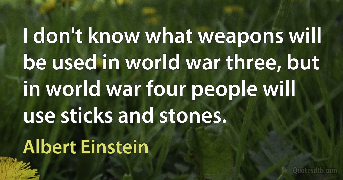 I don't know what weapons will be used in world war three, but in world war four people will use sticks and stones. (Albert Einstein)