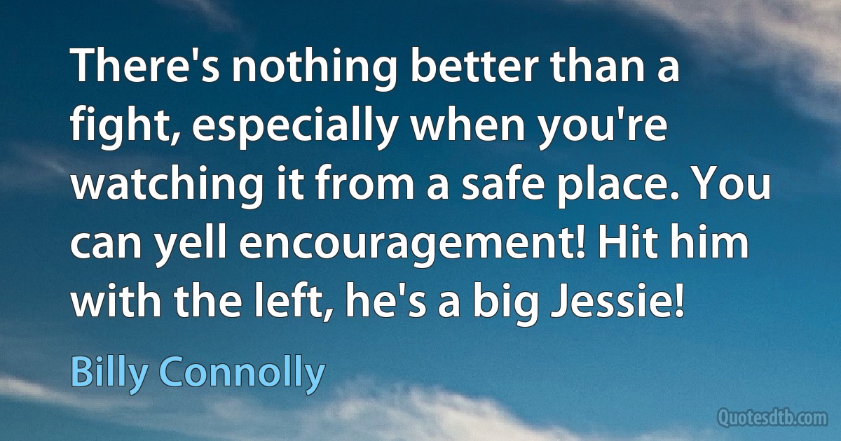 There's nothing better than a fight, especially when you're watching it from a safe place. You can yell encouragement! Hit him with the left, he's a big Jessie! (Billy Connolly)