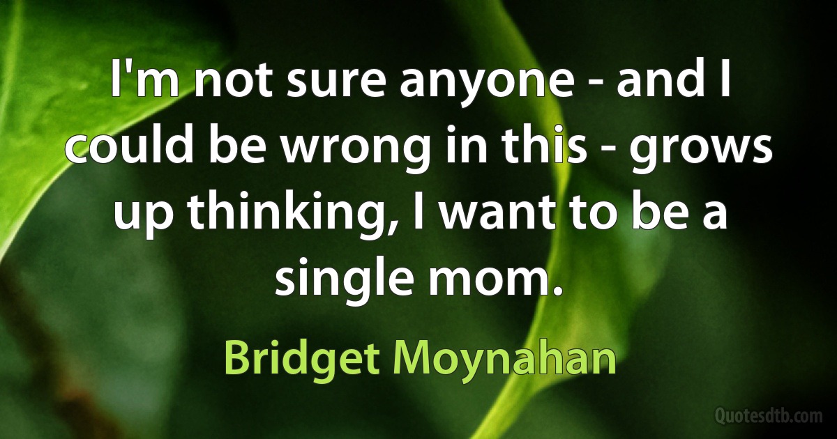 I'm not sure anyone - and I could be wrong in this - grows up thinking, I want to be a single mom. (Bridget Moynahan)