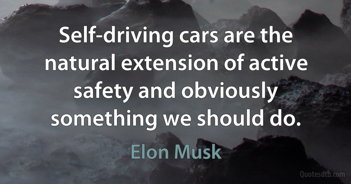 Self-driving cars are the natural extension of active safety and obviously something we should do. (Elon Musk)