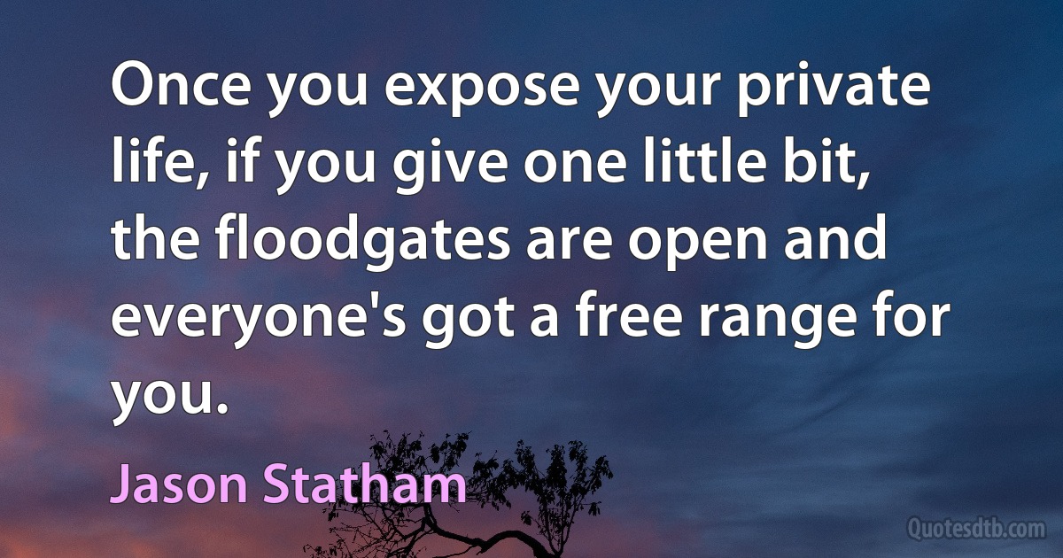 Once you expose your private life, if you give one little bit, the floodgates are open and everyone's got a free range for you. (Jason Statham)