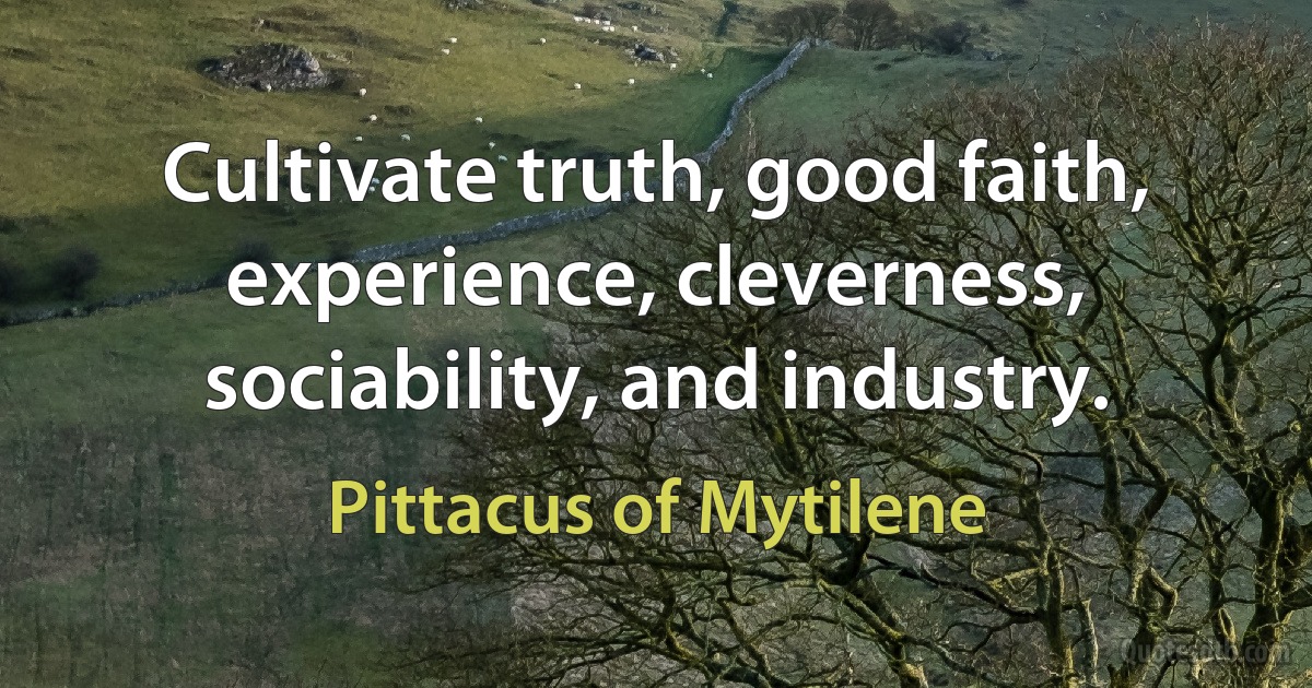 Cultivate truth, good faith, experience, cleverness, sociability, and industry. (Pittacus of Mytilene)