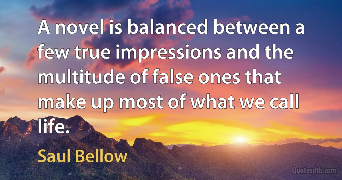 A novel is balanced between a few true impressions and the multitude of false ones that make up most of what we call life. (Saul Bellow)