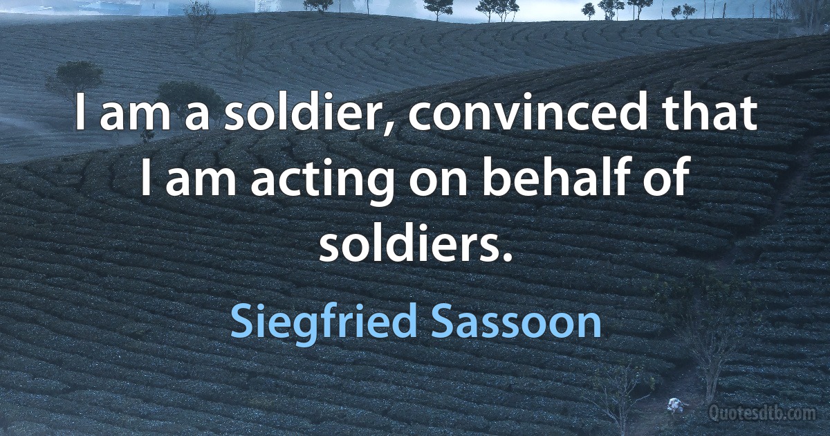 I am a soldier, convinced that I am acting on behalf of soldiers. (Siegfried Sassoon)