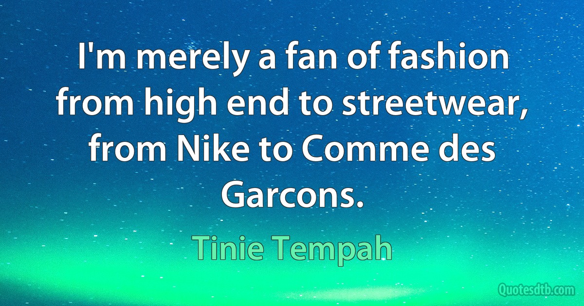 I'm merely a fan of fashion from high end to streetwear, from Nike to Comme des Garcons. (Tinie Tempah)