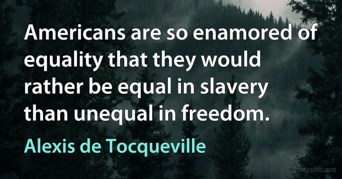 Americans are so enamored of equality that they would rather be equal in slavery than unequal in freedom. (Alexis de Tocqueville)