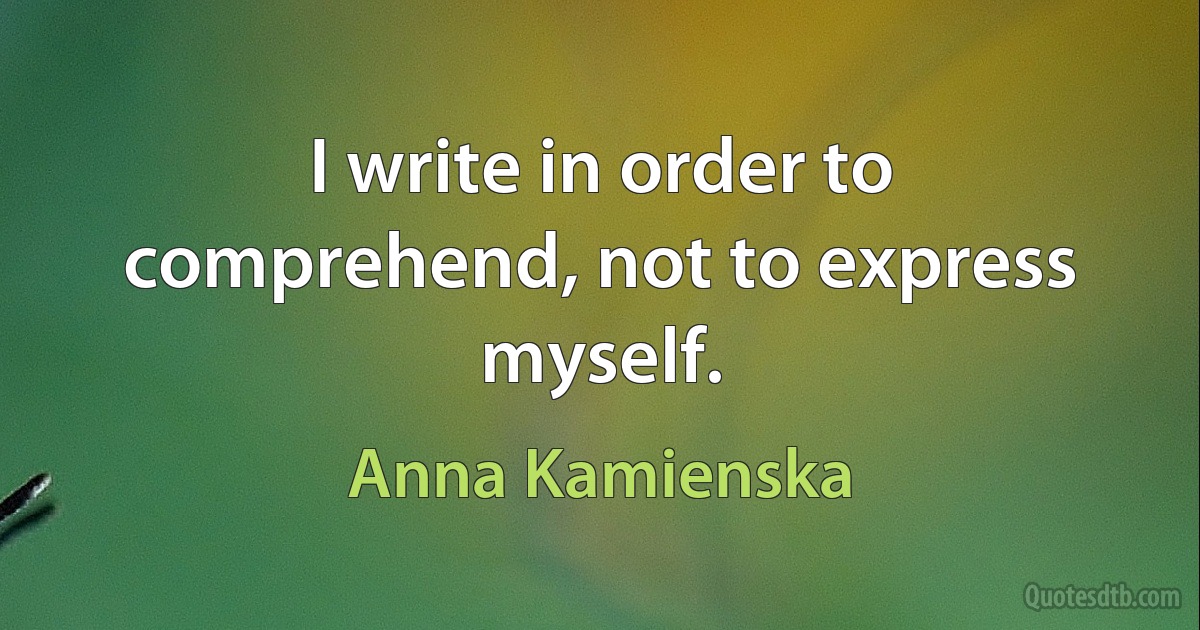 I write in order to comprehend, not to express myself. (Anna Kamienska)