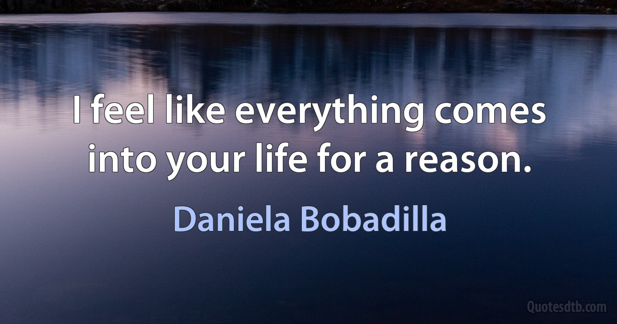 I feel like everything comes into your life for a reason. (Daniela Bobadilla)