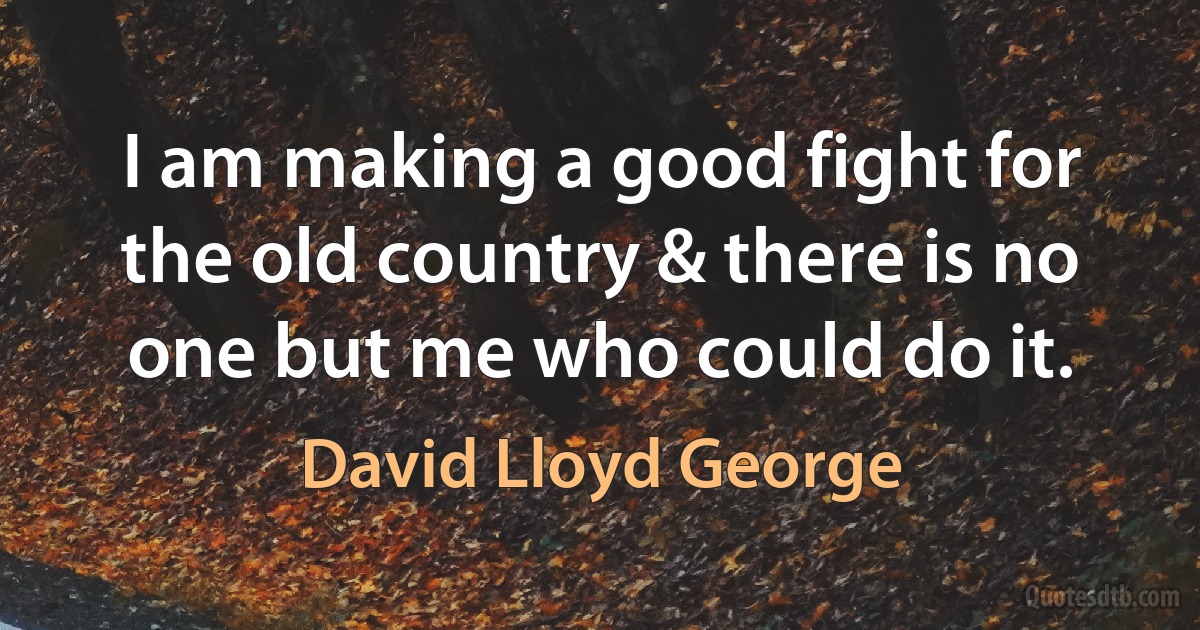 I am making a good fight for the old country & there is no one but me who could do it. (David Lloyd George)