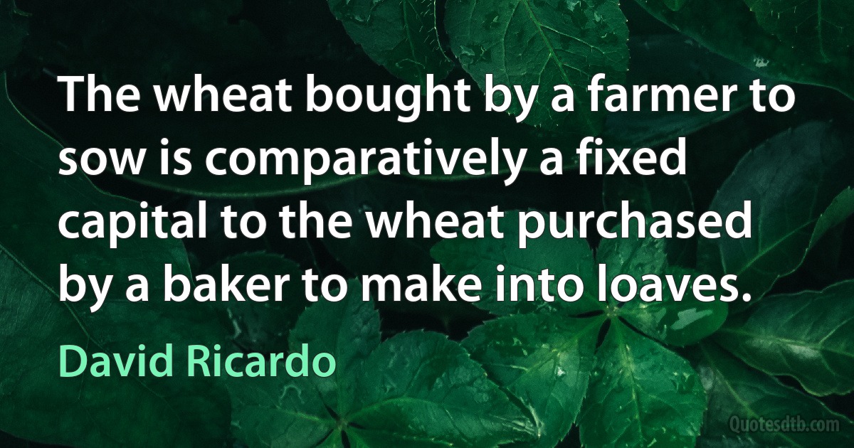 The wheat bought by a farmer to sow is comparatively a fixed capital to the wheat purchased by a baker to make into loaves. (David Ricardo)