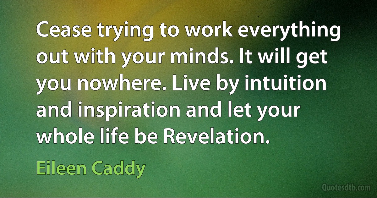 Cease trying to work everything out with your minds. It will get you nowhere. Live by intuition and inspiration and let your whole life be Revelation. (Eileen Caddy)