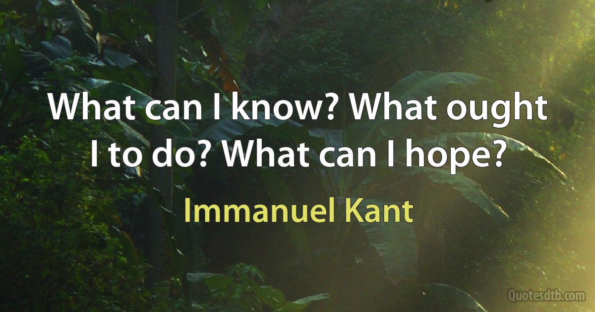 What can I know? What ought I to do? What can I hope? (Immanuel Kant)