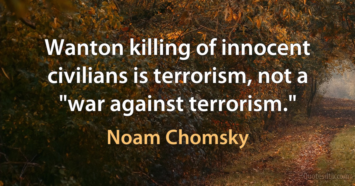 Wanton killing of innocent civilians is terrorism, not a "war against terrorism." (Noam Chomsky)