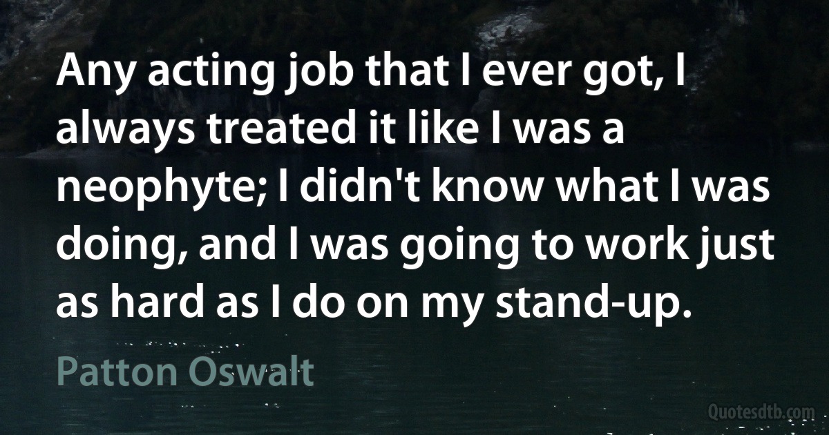 Any acting job that I ever got, I always treated it like I was a neophyte; I didn't know what I was doing, and I was going to work just as hard as I do on my stand-up. (Patton Oswalt)