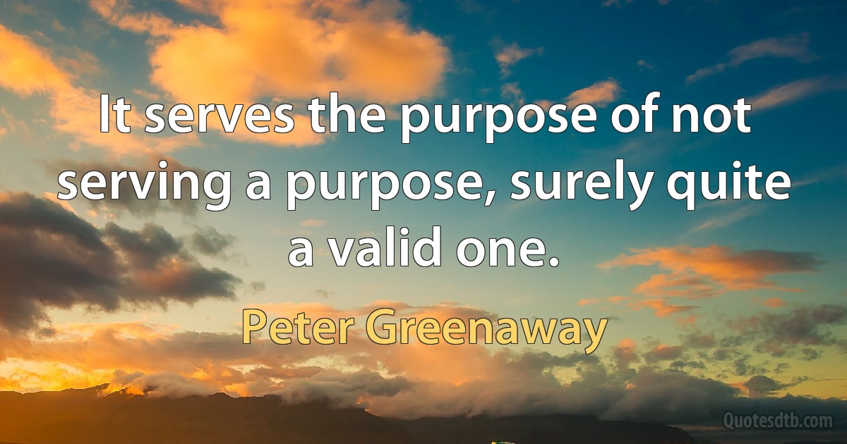 It serves the purpose of not serving a purpose, surely quite a valid one. (Peter Greenaway)