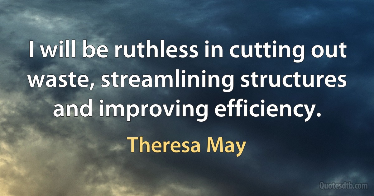 I will be ruthless in cutting out waste, streamlining structures and improving efficiency. (Theresa May)