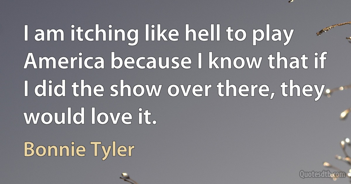 I am itching like hell to play America because I know that if I did the show over there, they would love it. (Bonnie Tyler)