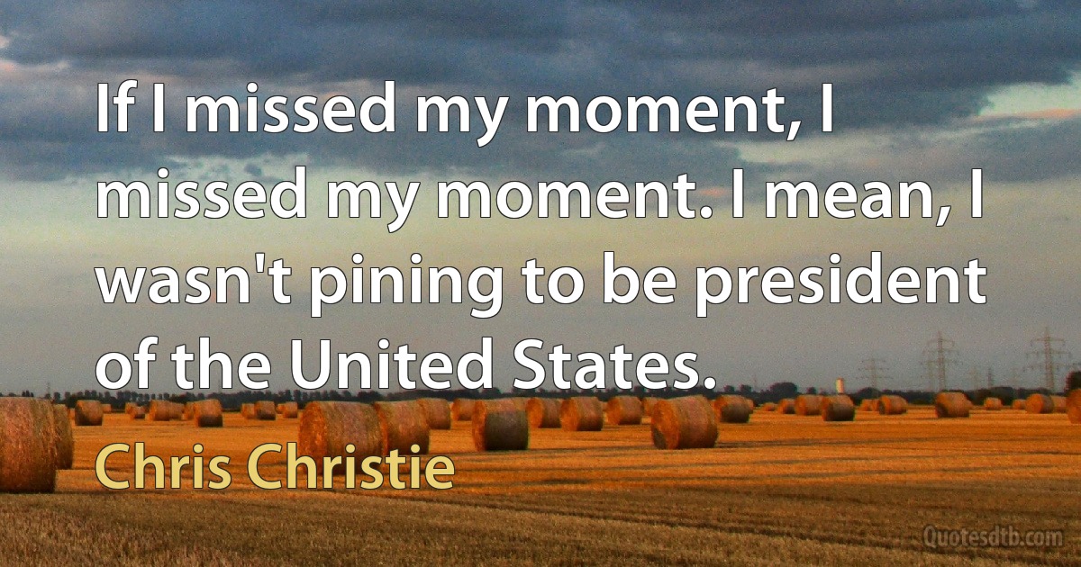 If I missed my moment, I missed my moment. I mean, I wasn't pining to be president of the United States. (Chris Christie)