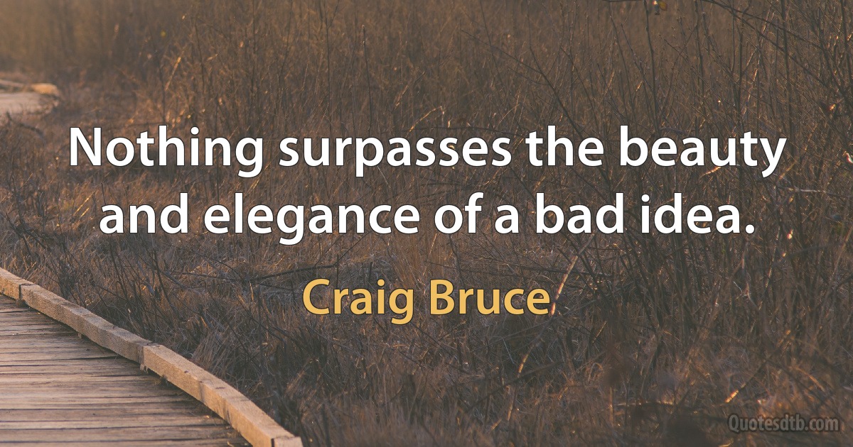 Nothing surpasses the beauty and elegance of a bad idea. (Craig Bruce)